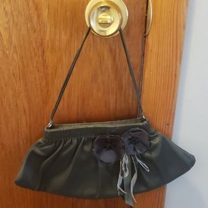 Green Satin evening bag with flower detail
